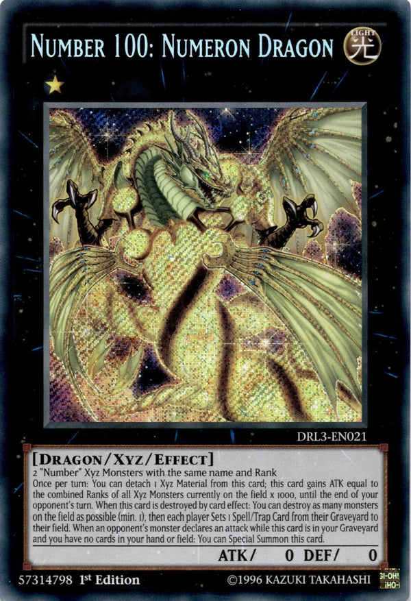 Yugioh Number 100: Numeron Dragon DRL3-EN021 Secret Rare 1st Edition LP