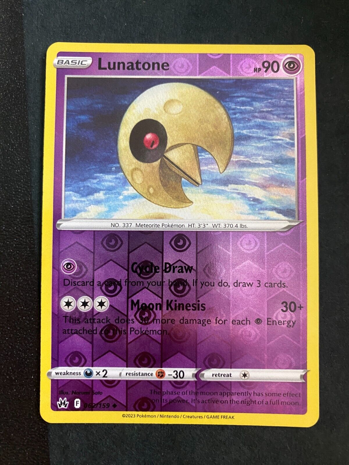 Pokemon Lunatone 062/159 Crown Zenith Reverse Holo NM