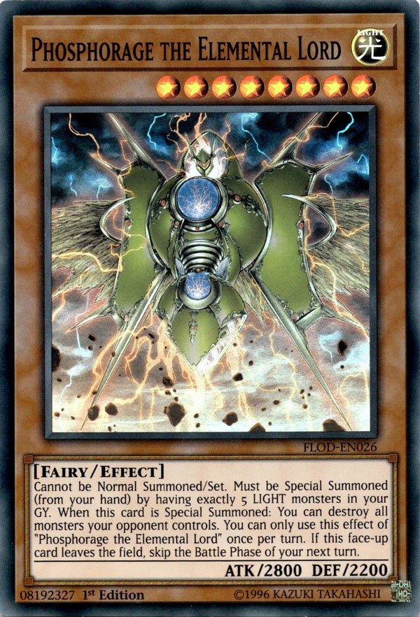 Yugioh Phosphorage the Elemental Lord FLOD-EN026 Super Rare 1st Edition NM