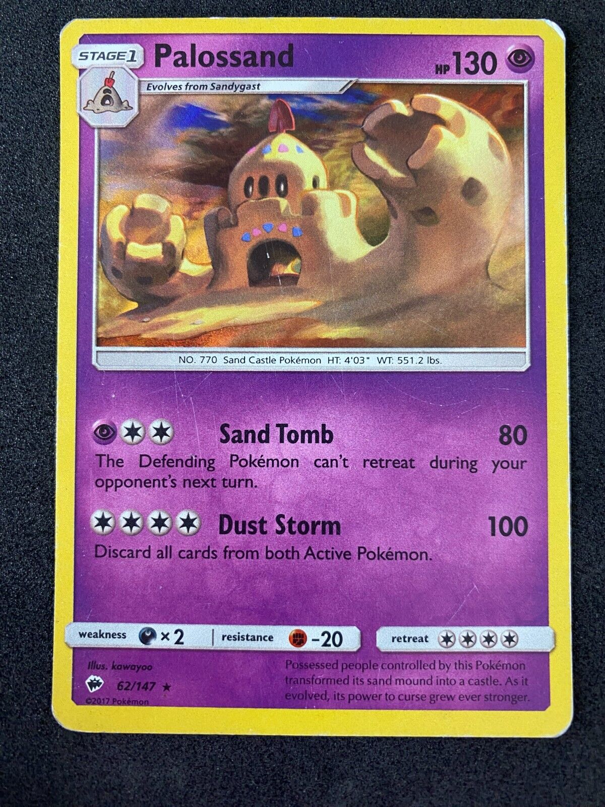 Pokemon Palossand 62/147 Burning Shadows Reverse Holo MP