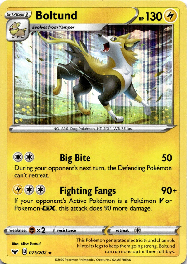Pokemon Boltund 075/202 Sword Shield Base Holo NM