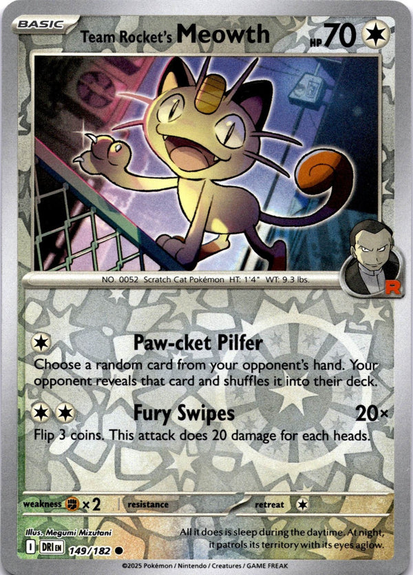 Pokemon Team Rocket's Meowth 149/182 Destined Rivals Reverse Holo NM