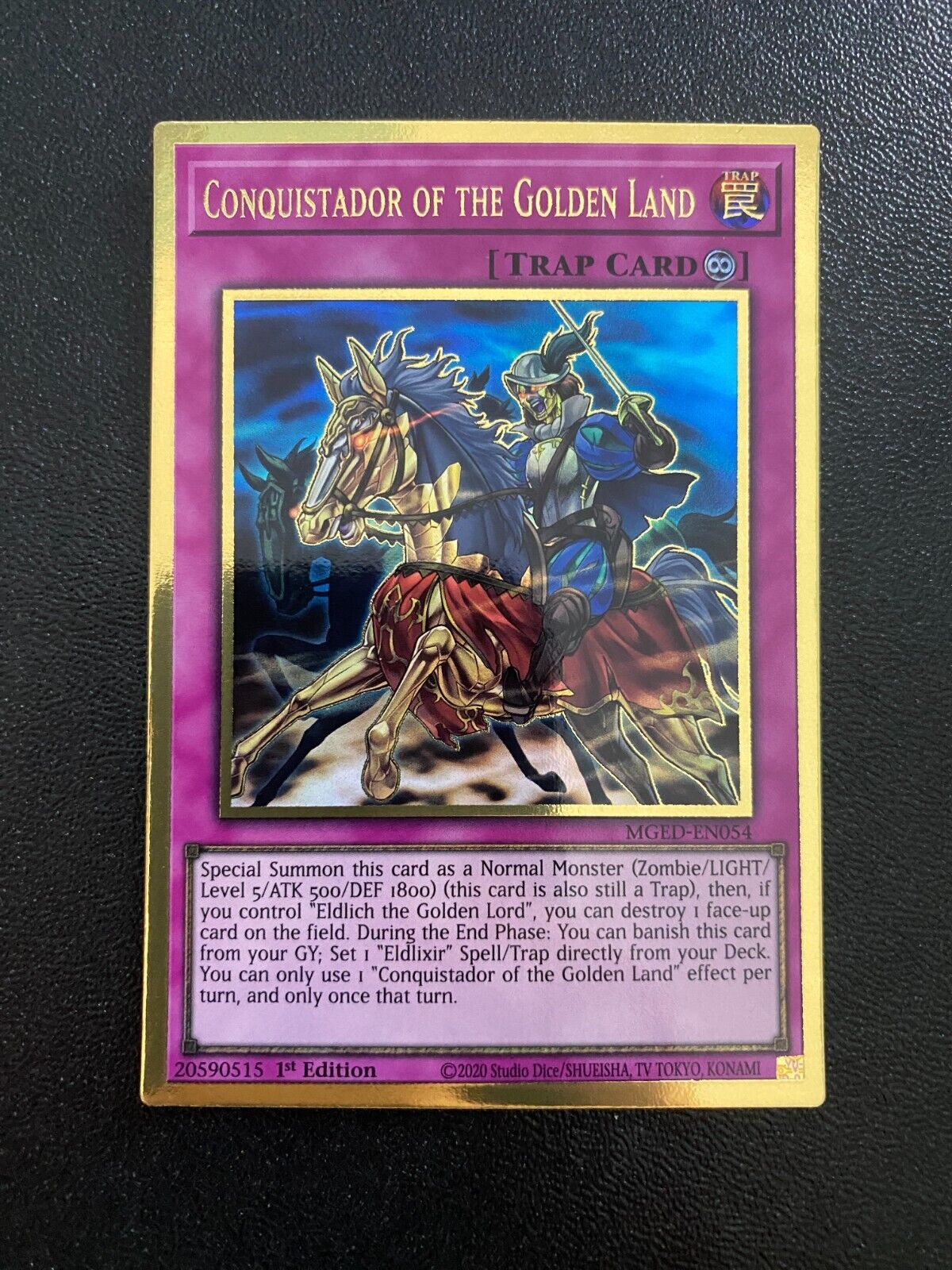 Yugioh Conquistador of the Golden Land MGED-EN054 Premium Gold Rare 1st Ed NM