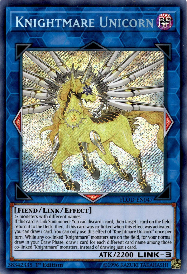 Yugioh Knightmare Unicorn FLOD-EN047 Secret Rare 1st Edition MP