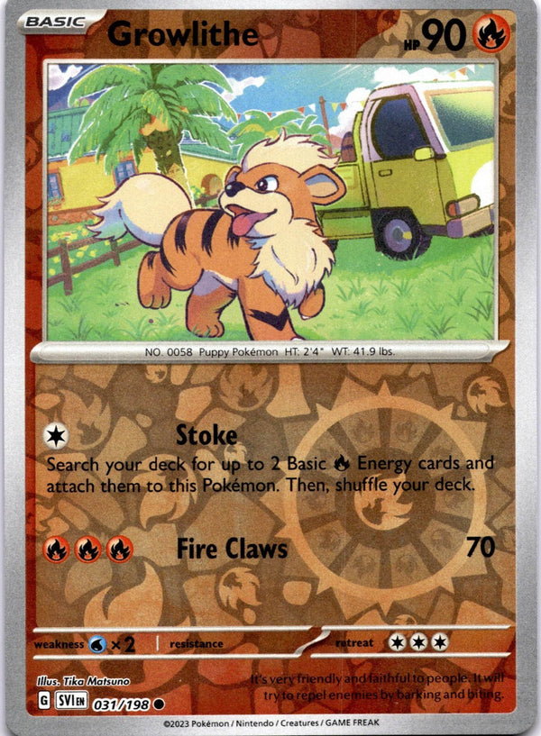 Pokemon Growlithe 031/198 Scarlet Violet Base Reverse Holo NM