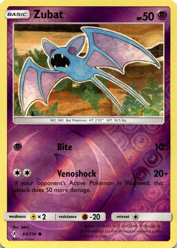 Pokemon Zubat 64/214 Unbroken Bonds Reverse Holo NM