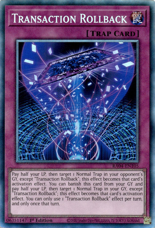 Yugioh Transaction Rollback RA04-EN105 Collector’s Rare 1st Edition NM