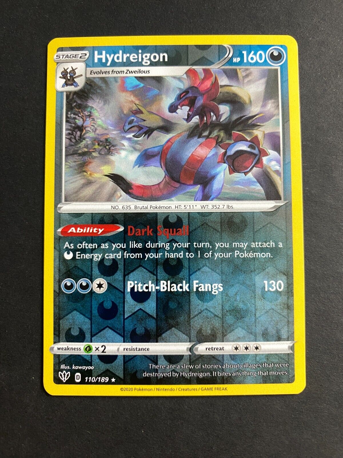 Pokemon Hydreigon 110/189 Darkness Ablaze Reverse Holo NM