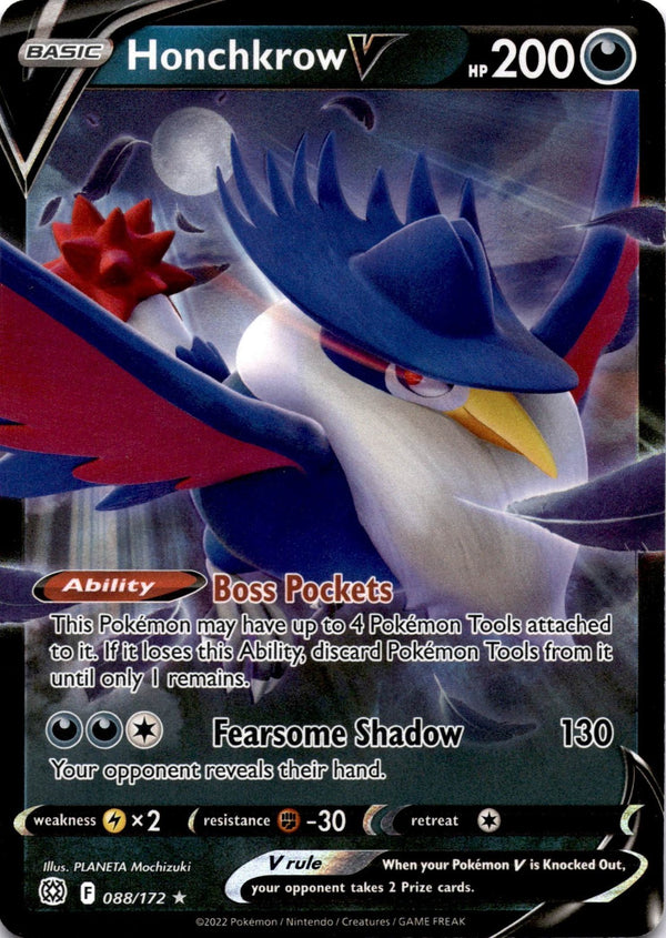 Pokemon Honchkrow V 088/172 Brilliant Stars Full Art Holo NM