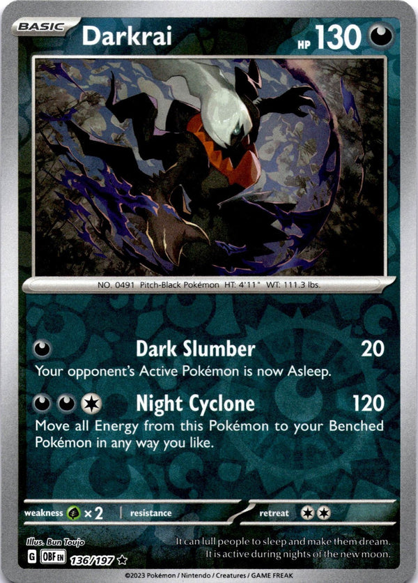 Pokemon Darkrai 136/197 Obsidian Flames Reverse Holo NM