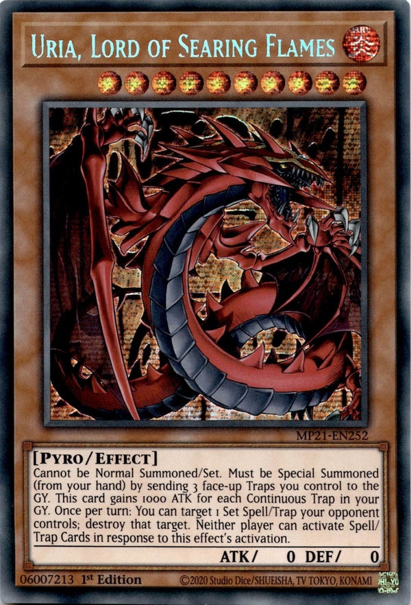 Yugioh Uria, Lord of Searing Flames MP21-EN252 Secret Rare 1st Edition NM