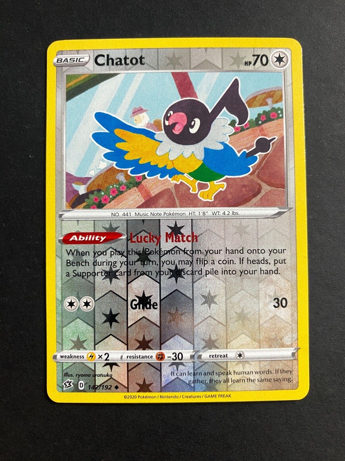 Pokemon Chatot 142/192 Rebel Clash Reverse Holo NM