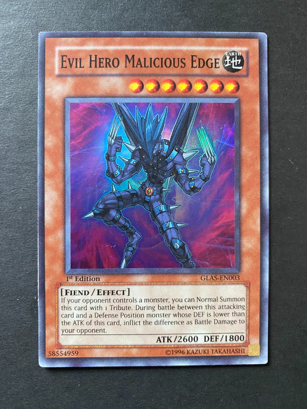 Yugioh Evil Hero Malicious Edge GLAS-EN003 Super Rare 1st Edition NM