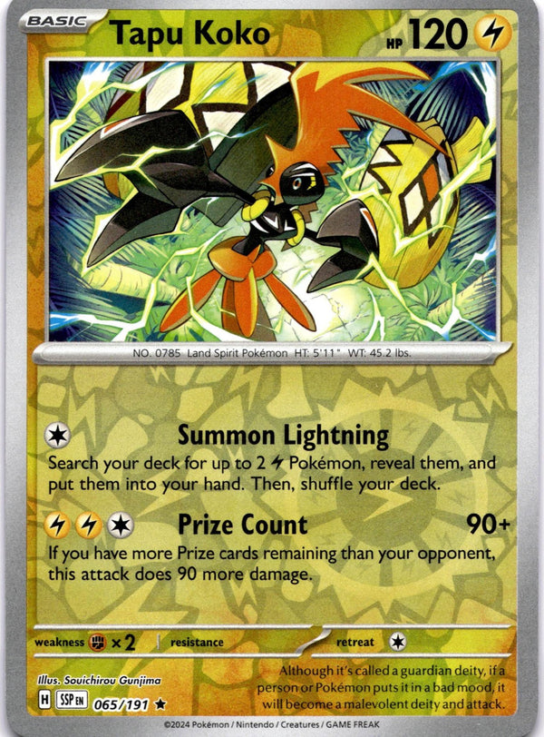 Pokemon Tapu Koko 065/191 Surging Sparks Reverse Holo NM