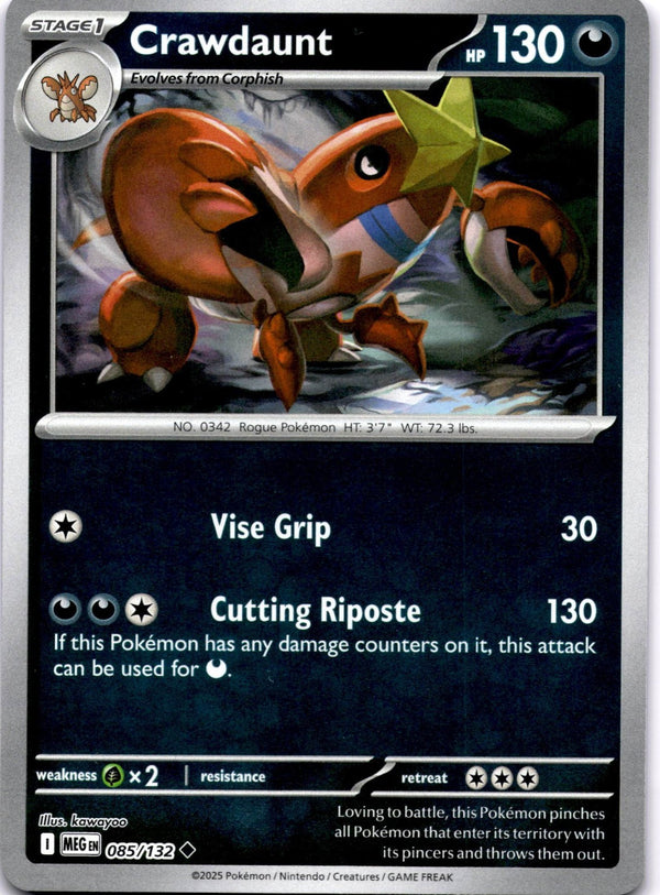 Pokemon Crawdaunt 085/132 Mega Evolution Reverse Holo NM