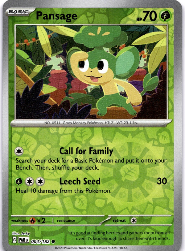 Pokemon Pansage 004/182 Paradox Rift Reverse Holo NM