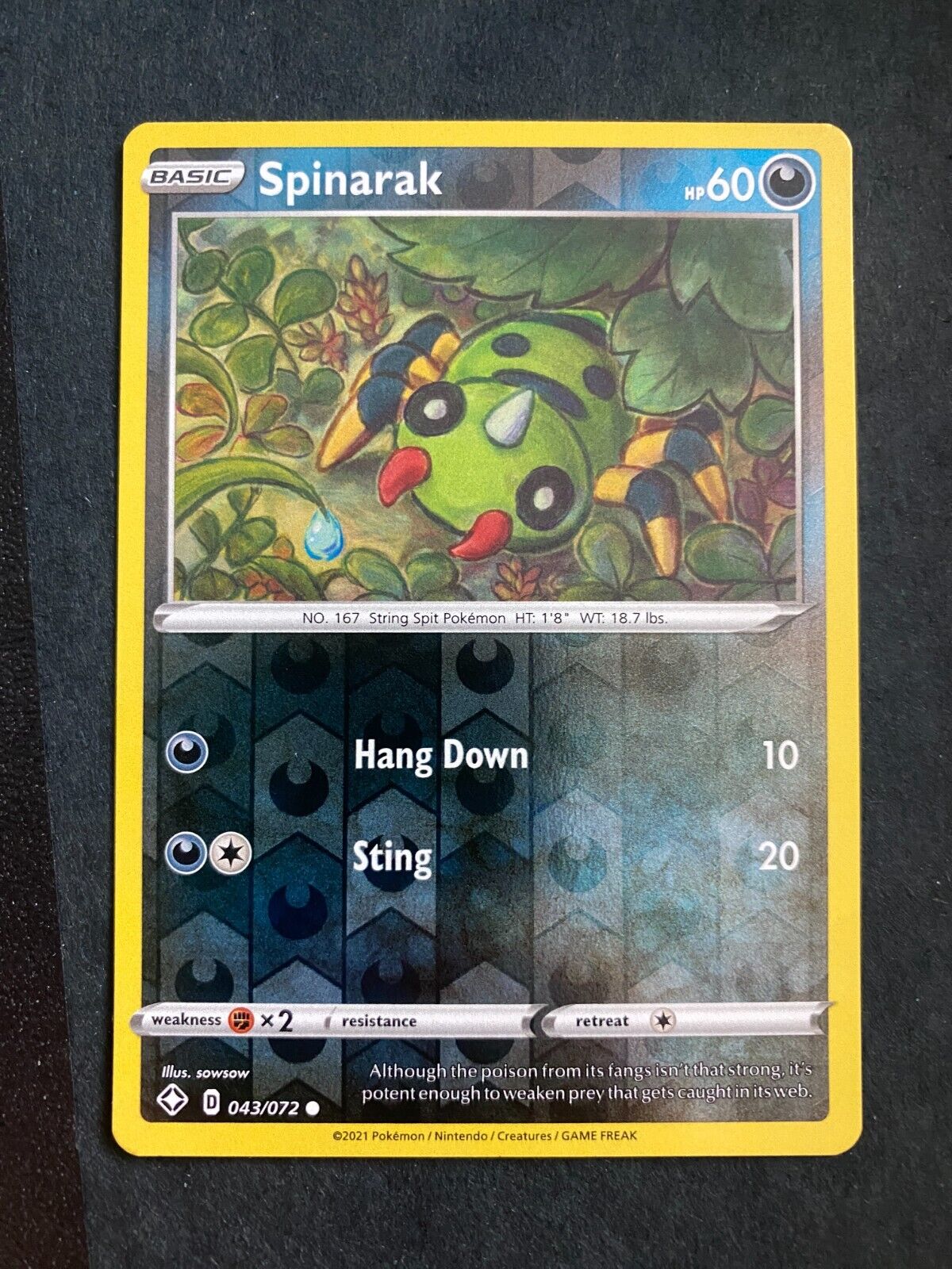 Pokemon Spinarak 043/072 Shining Fates Reverse Holo NM