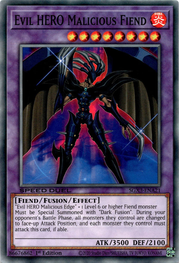 Yugioh Evil HERO Malicious Fiend SGX3-ENA21 Speed Duel Common 1st Edition NM