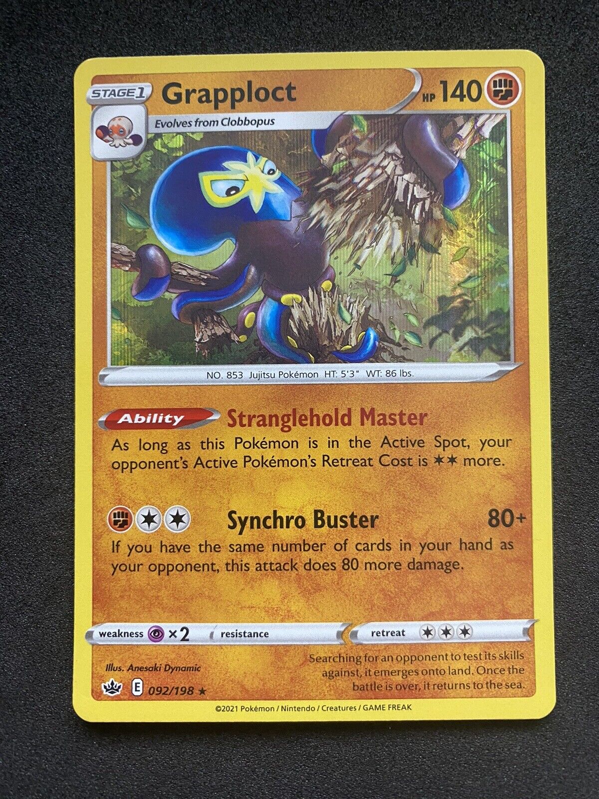 Pokemon Grapploct 092/198 Chilling Reign Holo Rare NM