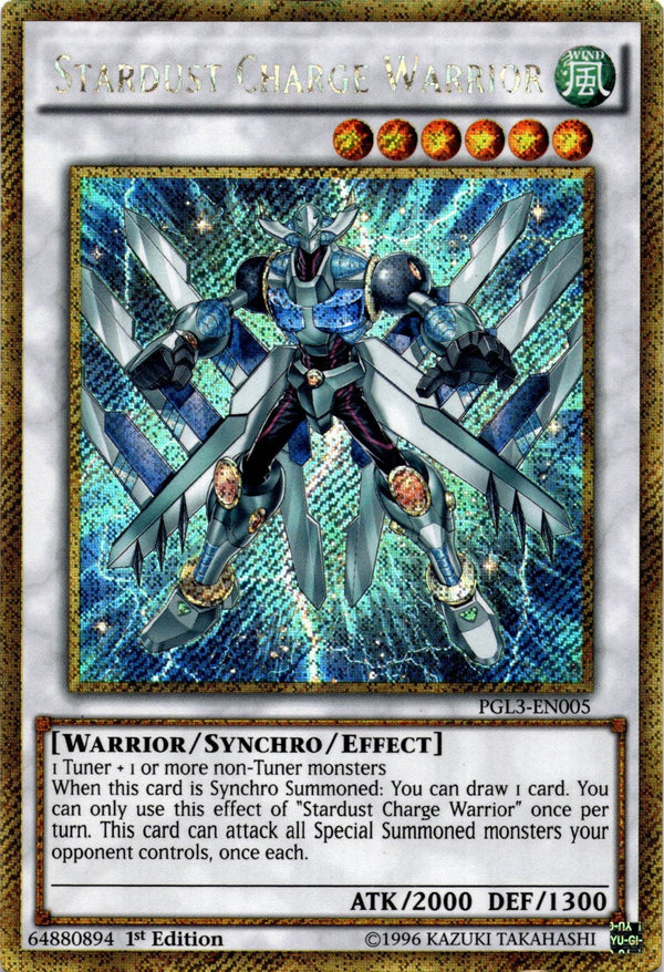 Yugioh Stardust Charge Warrior PGL3-EN005 Premium Gold Rare 1st Edition LP