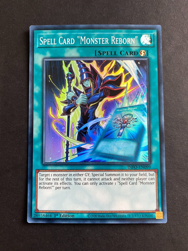 Yugioh Spell Card Monster Reborn INFO-EN099 Super Rare 1st Edition NM