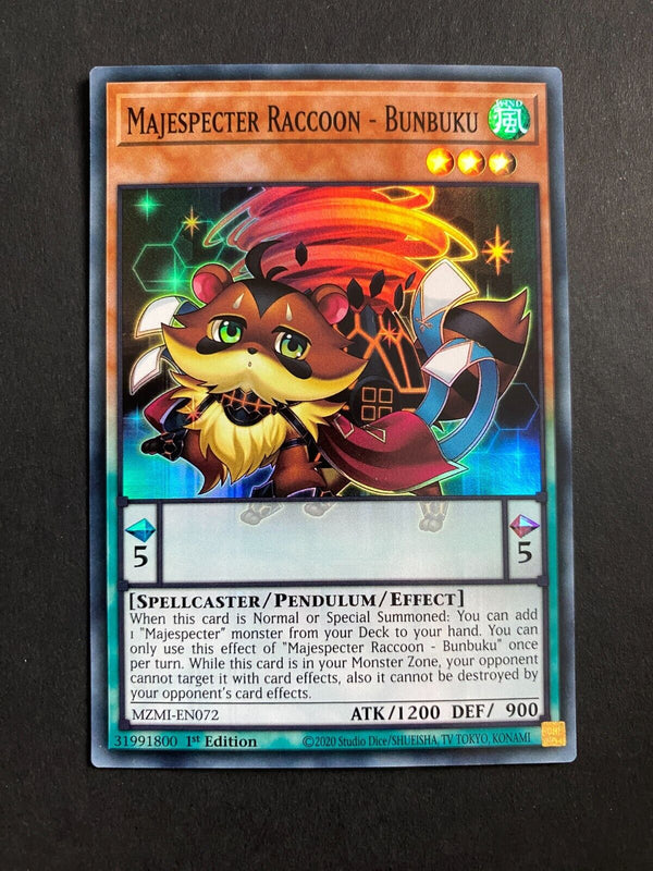 Yugioh Majespecter Raccoon - Bunbuku MZMI-EN072 Super Rare 1st Edition NM