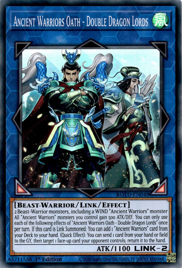 Yugioh Ancient Warriors Oath - Double Dragon Lords ROTD-EN048 Super Rare 1st NM