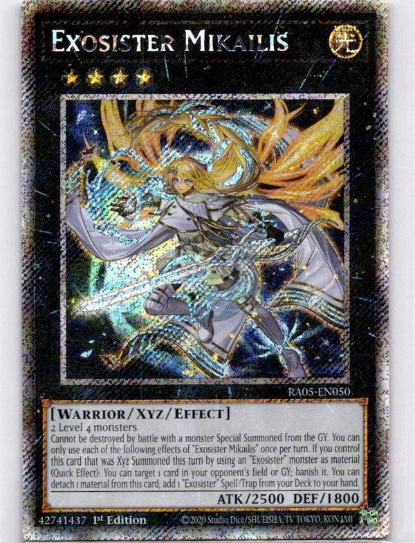 Yugioh Exosister Mikailis RA05-EN050 NA Print Platinum Secret Rare 1st Ed NM