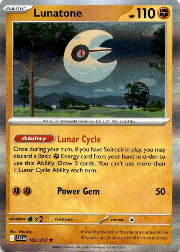 Pokemon Lunatone 105/217 Ascended Heroes Holo NM
