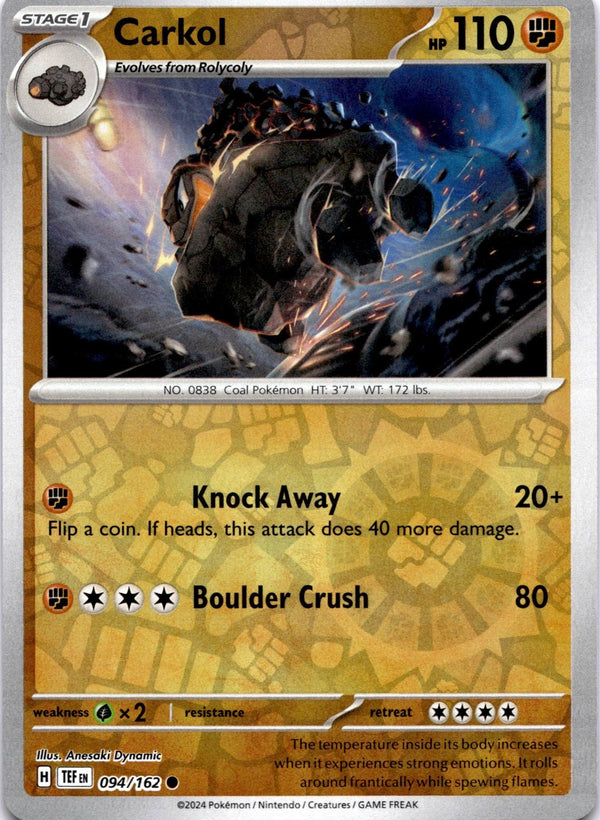 Pokemon Carkol 094/162 Temporal Forces Reverse Holo NM