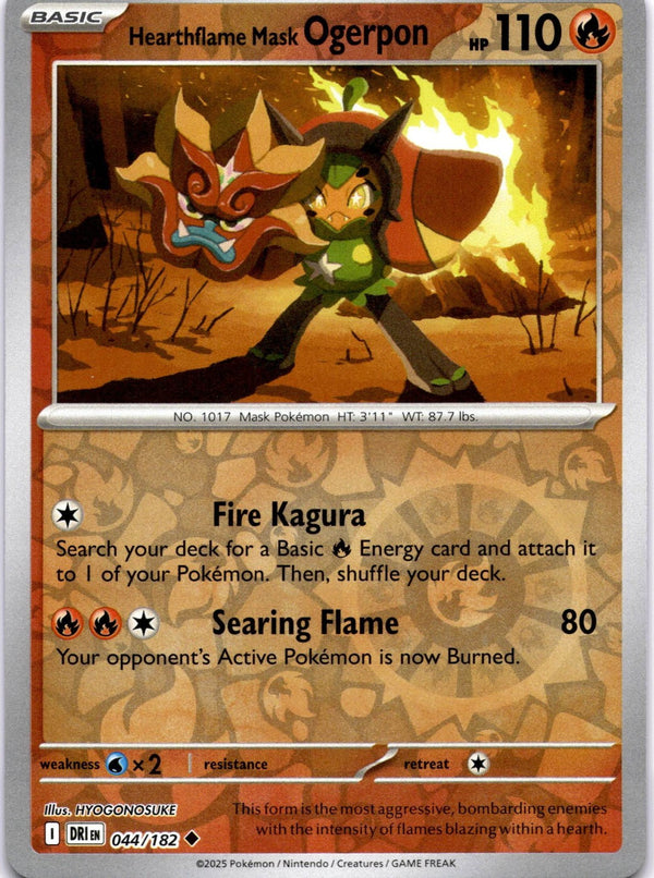 Pokemon Hearthflame Mask Ogerpon 044/182 Destined Rivals Reverse Holo NM