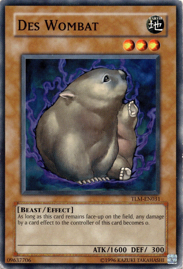 Yugioh Des Wombat TLM-EN031 Common Unlimited Edition DAMAGED