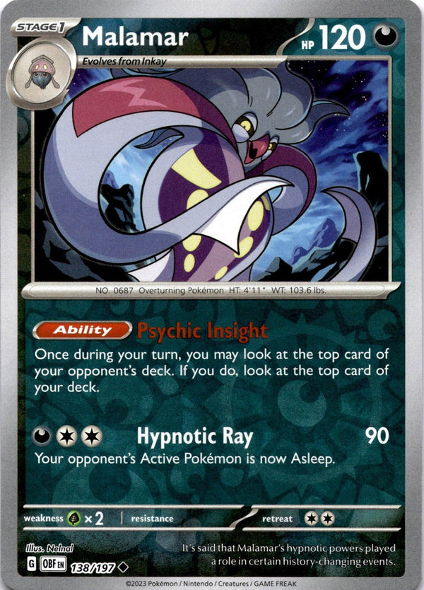 Pokemon Malamar 138/197 Obsidian Flames Reverse Holo NM
