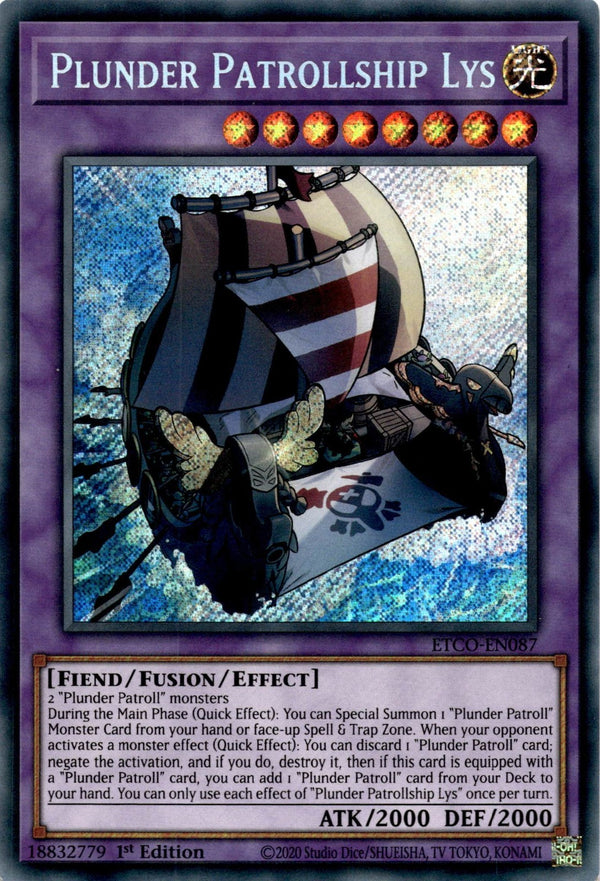 Yugioh Plunder Patrollship Lys ETCO-EN087 Secret Rare 1st Edition VLP/NM