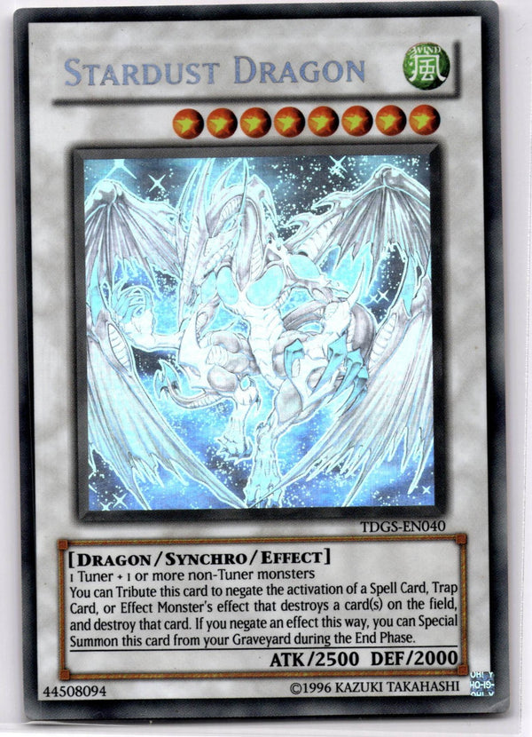 Yugioh Stardust Dragon TDGS-EN040 Ghost Rare Unlimited Edition DAMAGED - See pic