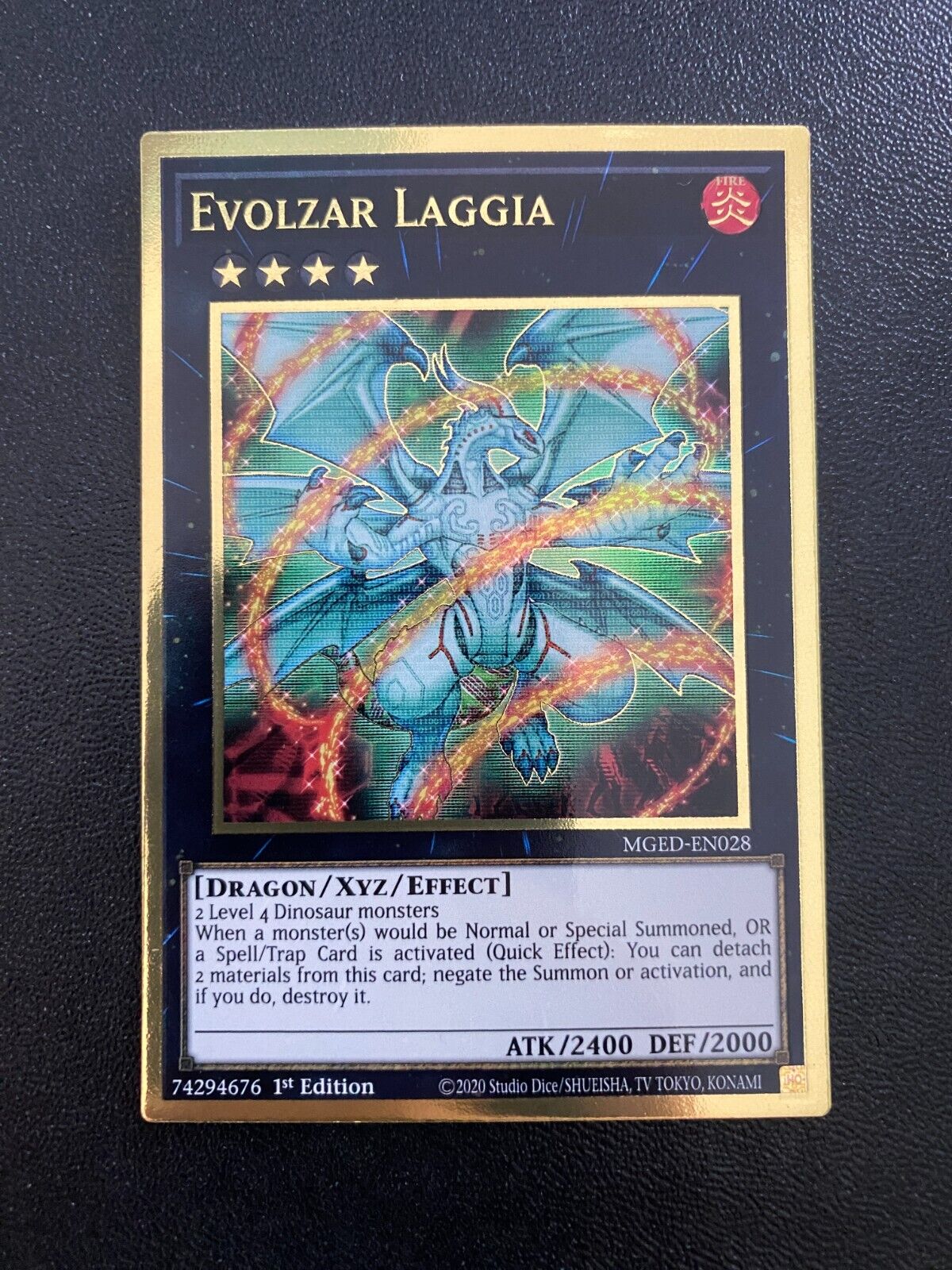 Yugioh Evolzar Laggia MGED-EN028 Premium Gold Rare 1st Edition NM