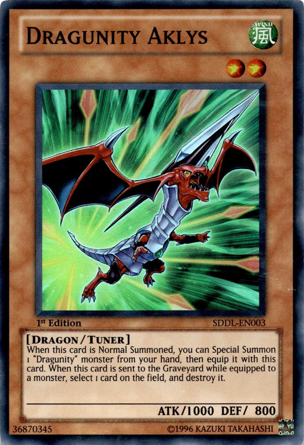 Yugioh Dragunity Aklys SDDL-EN003 Super Rare 1st Edition HP/MP