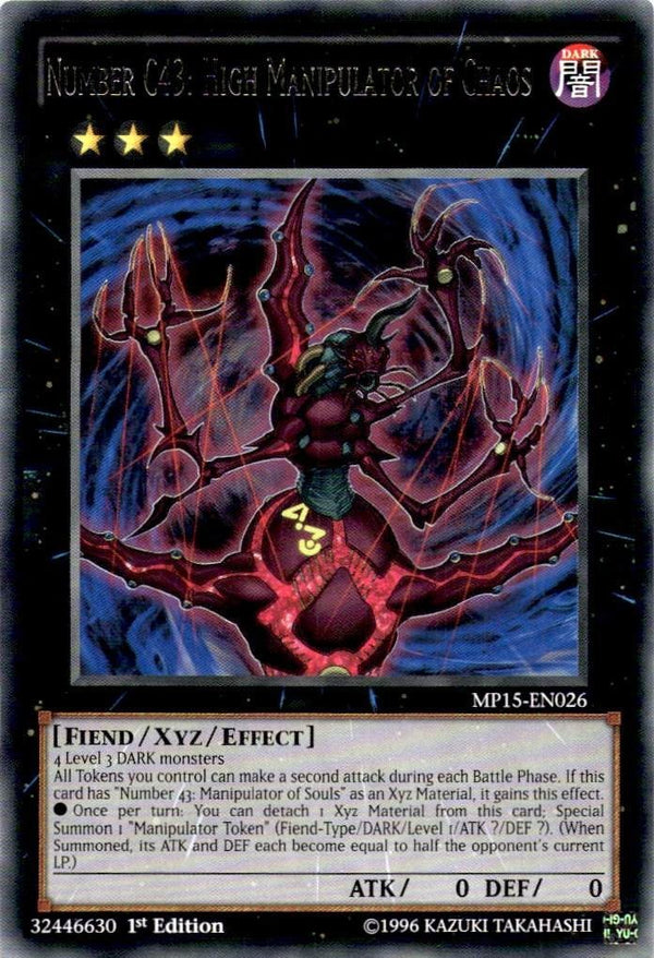 Yugioh Number C43: High Manipulator of Chaos MP15-EN026 Rare 1st Edition MP/LP