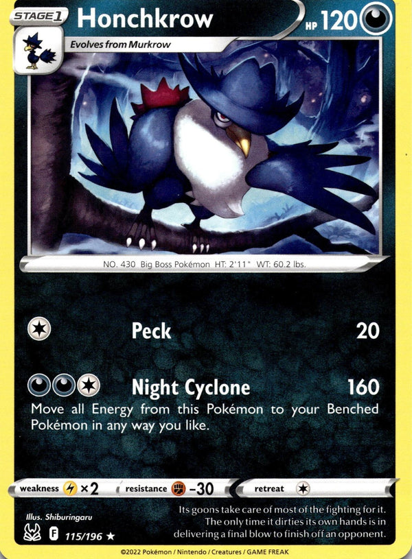 Pokemon Honchkrow 115/196 Lost Origin Non Holo NM