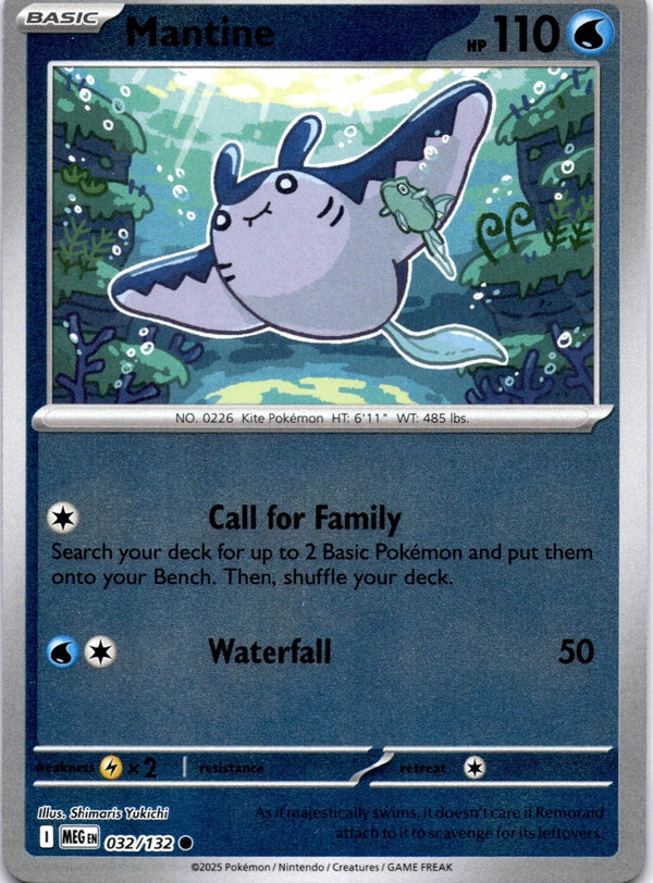 Pokemon Mantine 032/132 Mega Evolution Reverse Holo NM