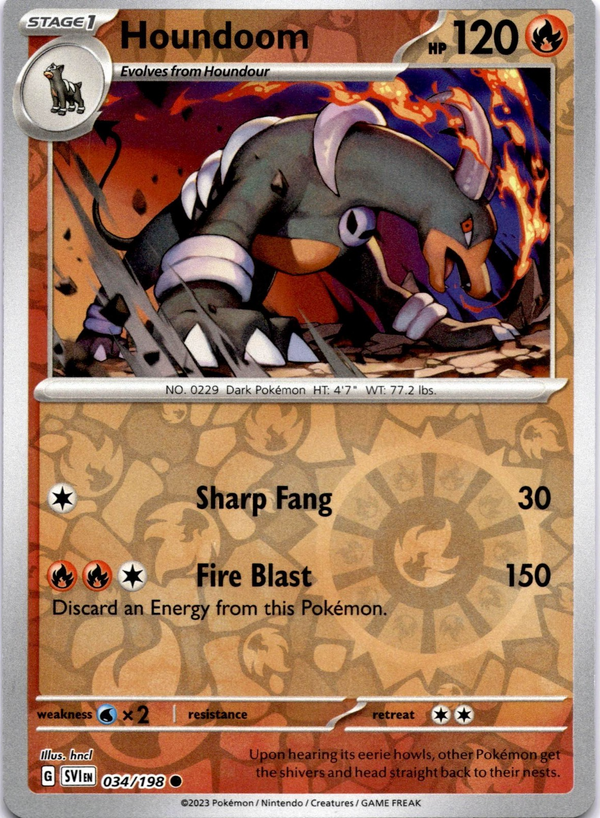 Pokemon Houndoom 034/198 Scarlet Violet Base Reverse Holo NM