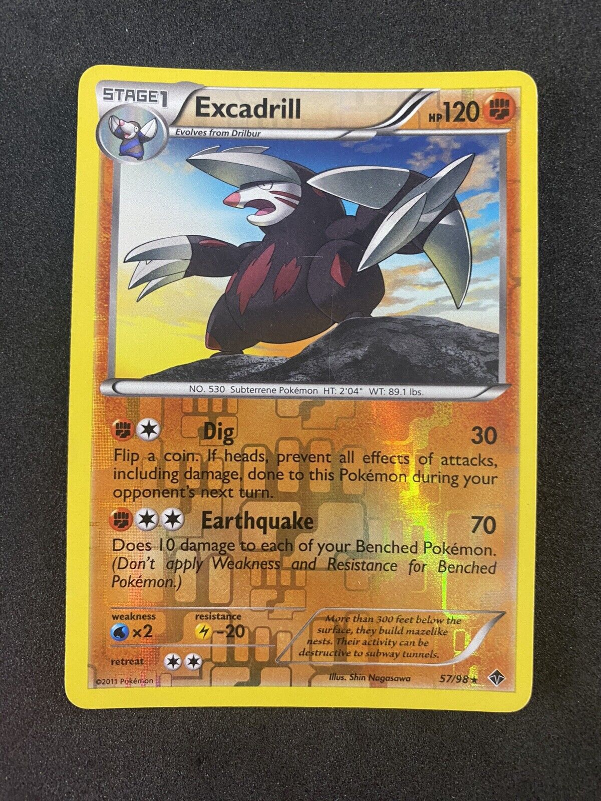 Pokemon Excadrill 57/98 Reverse Holo Rare Black & White Emerging Powers LP