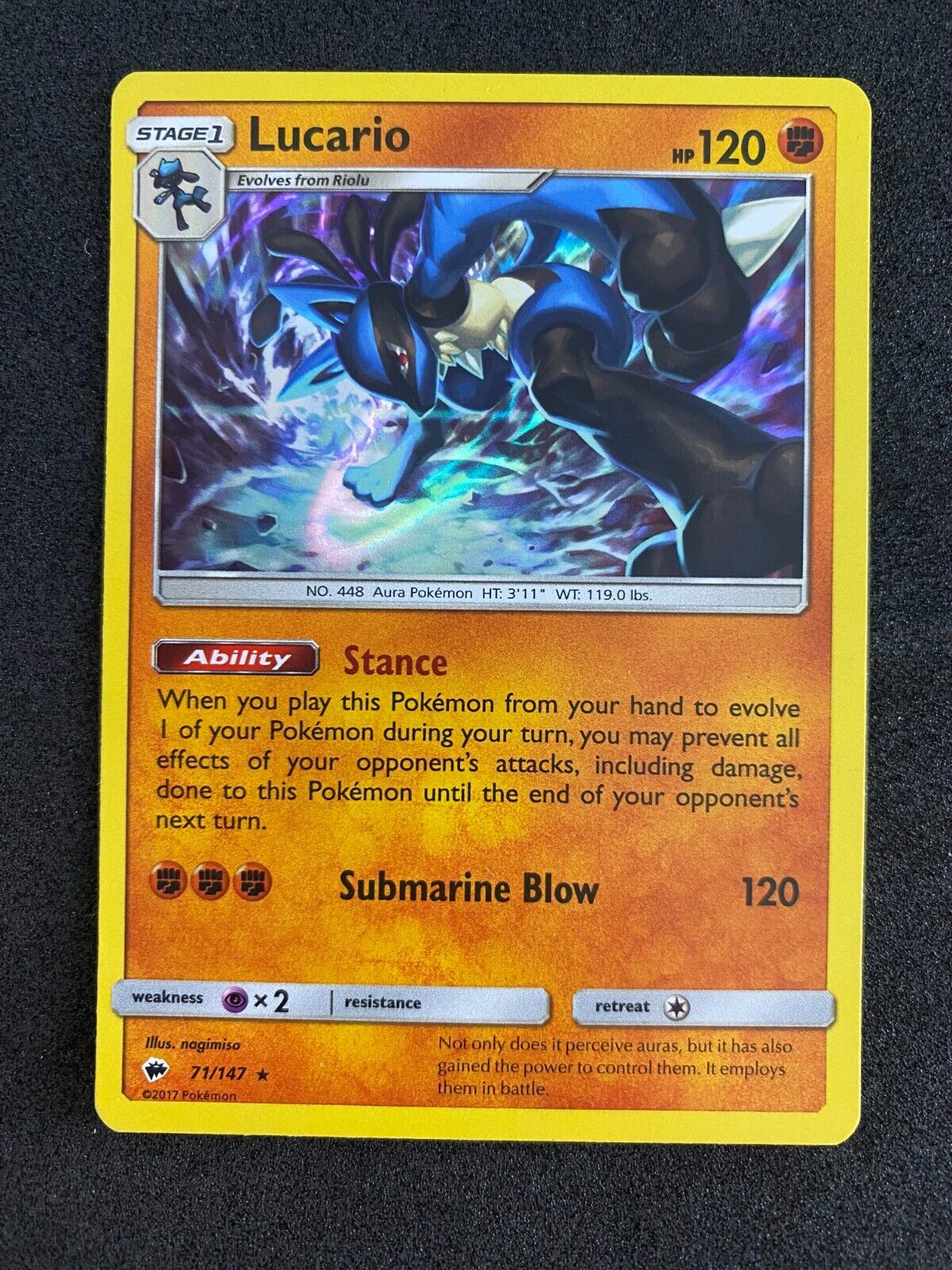 Pokemon Lucario 71/147 Burning Shadows Holo LP