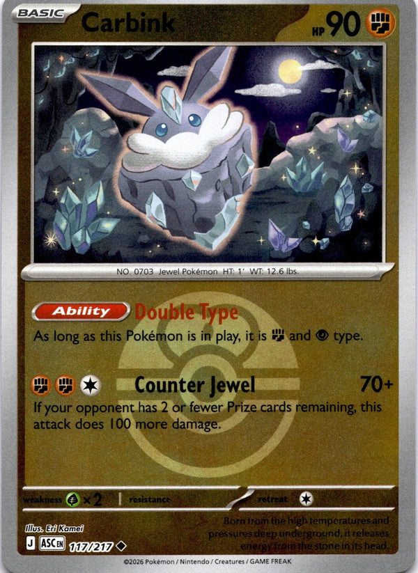 Pokemon Carbink 117/217 Ascended Heroes Love Ball Reverse Holo NM