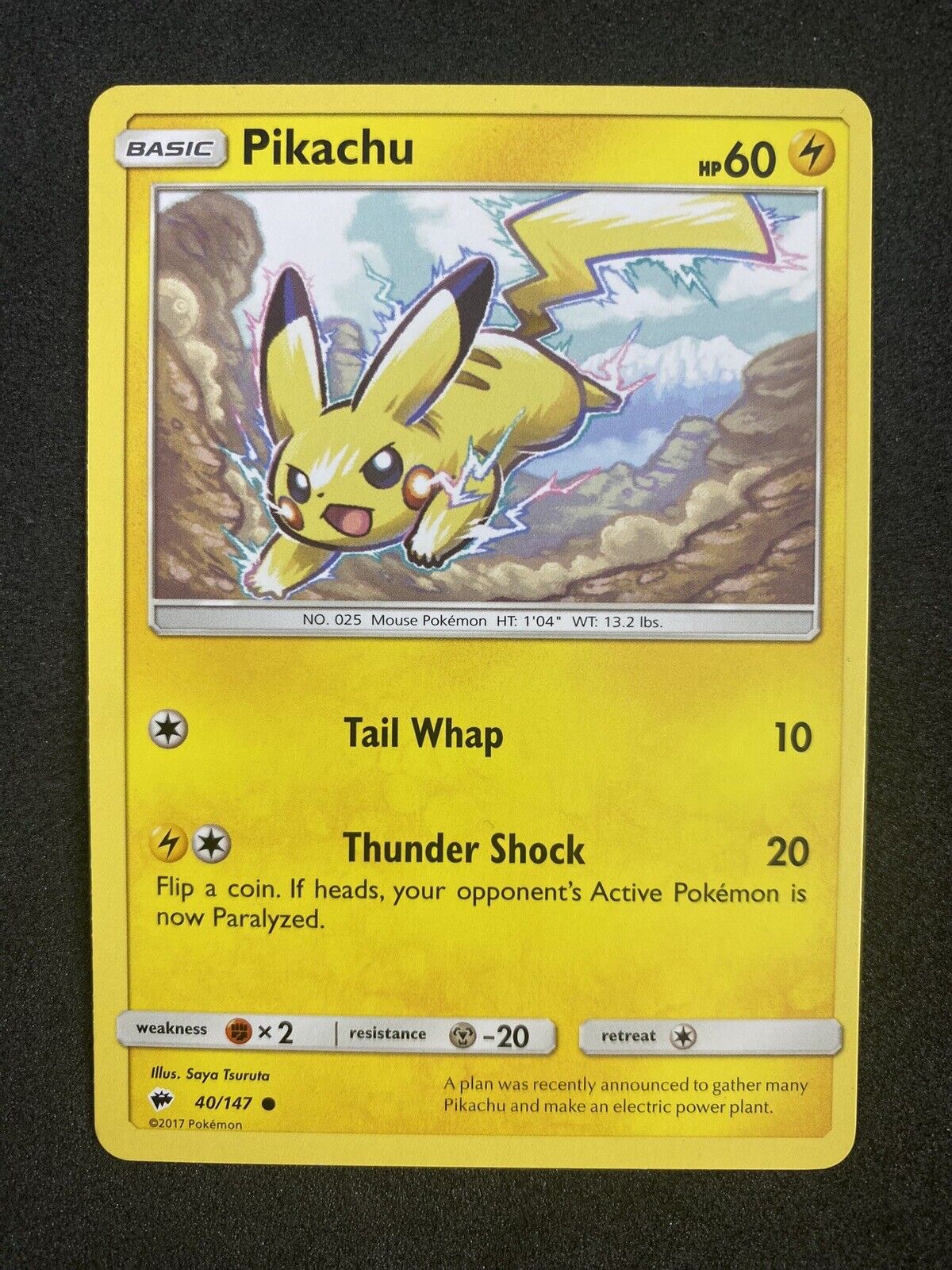 Pokemon Pikachu 40/147 Burning Shadows Non Holo Common NM