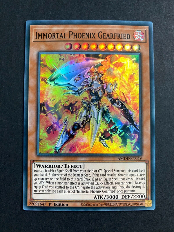 Yugioh Immortal Phoenix Gearfried AMDE-EN049 Super Rare 1st Edition VLP/NM