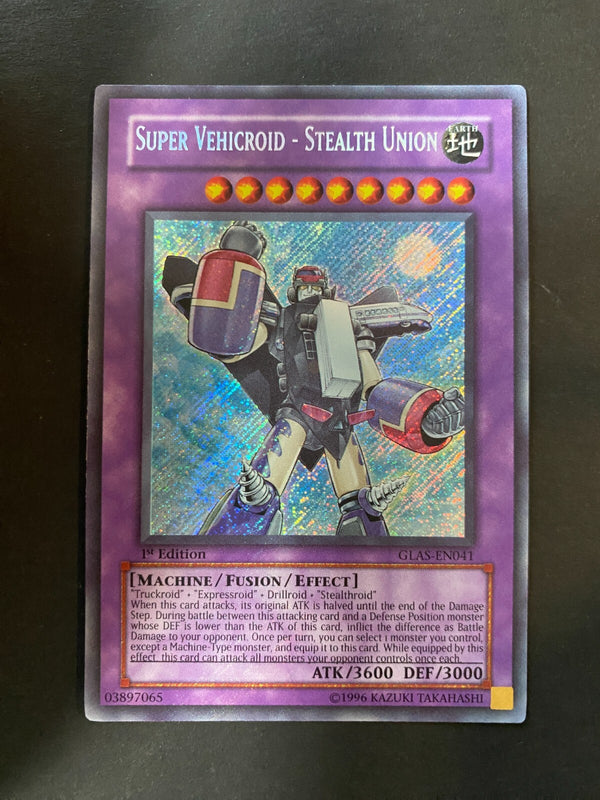 Yugioh Super Vehicroid - Stealth Union GLAS-EN041 Secret Rare 1st Edition LP