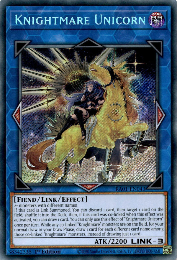 Yugioh Knightmare Unicorn RA01-EN043 Secret Rare Alt Art 1st Edition NM