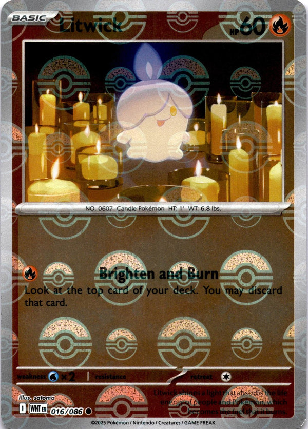 Pokemon Litwick 016/086 White Flare Reverse Holo Pokeball NM