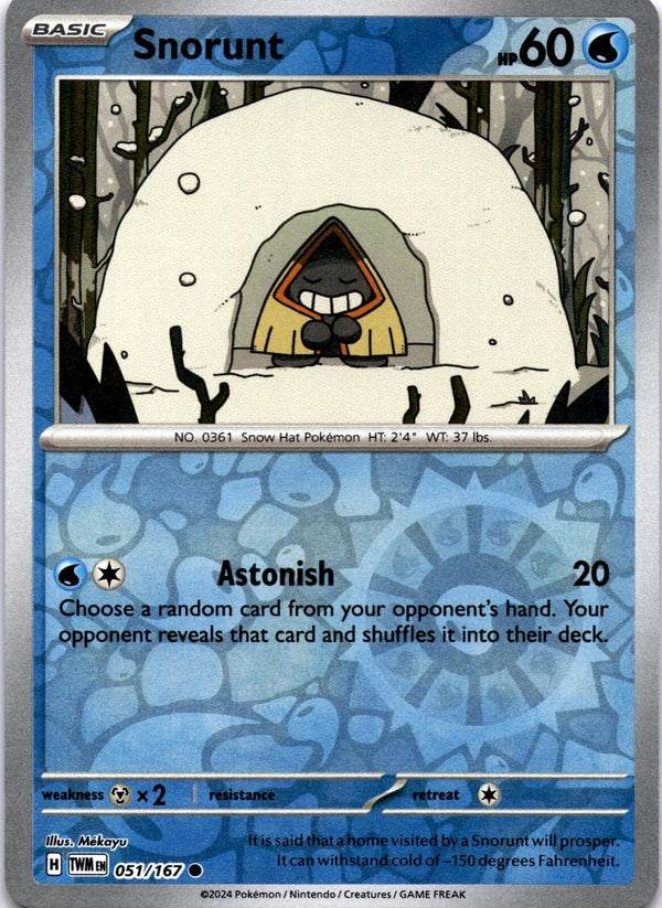 Pokemon Snorunt 051/167 Twilight Masquerade Reverse Holo NM